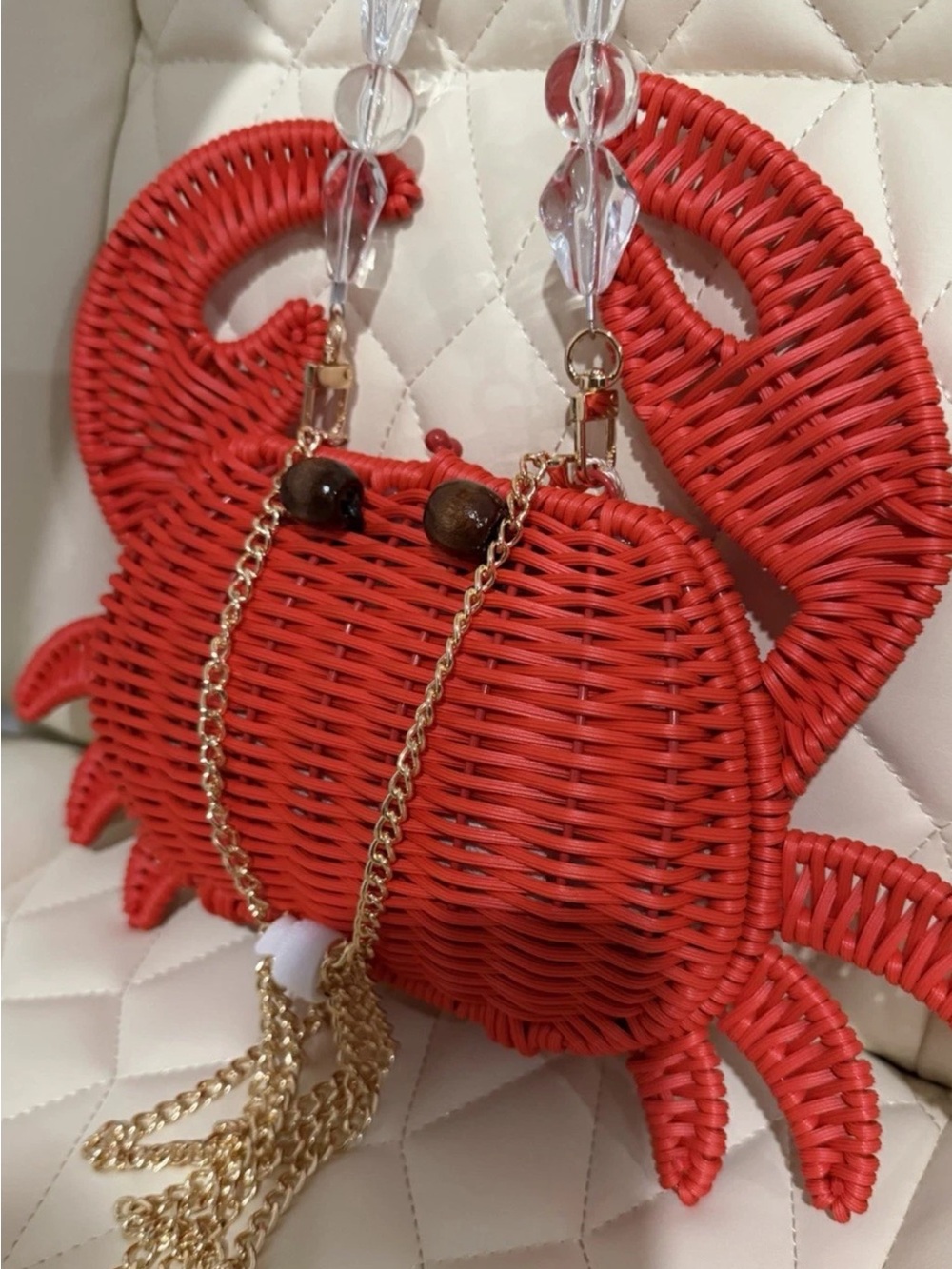 NWT Tommy Bahama Red Crab Wicker Handbag Beaded Handle